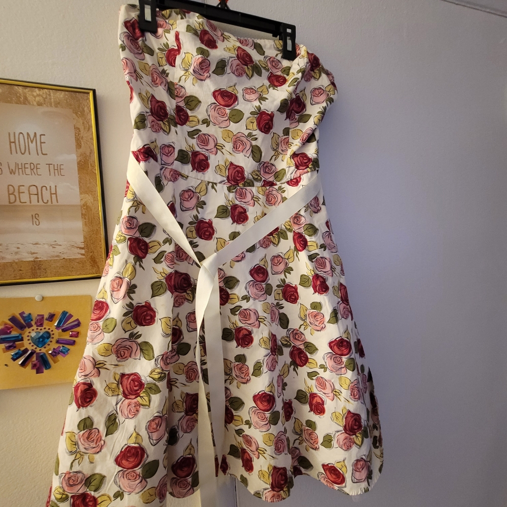 Papaya Strapless Dress with Floral Design